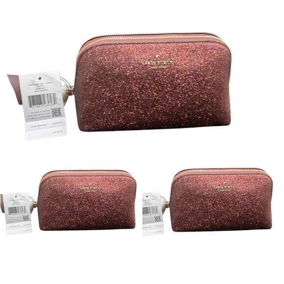 Kate Spade Handbags - NEW KATE SPADE RESELLERS BULK LOT OF 3 SHIMMY GLITTER COSMETIC CASES DEEP NOVA